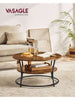 2-Tier Round Coffee Table with Storage Shelves, Industrial Wooden Center Table