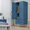 Wooden 2 Door Wardrobe with 2 Drawer Compact Wardrobe Bedroom Storage Furniture