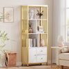 Modern Bookcase w/3-Drawer&Metal Frame,Bookshelf Storage Cabinet for Living Room