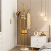 Metal Coat Rack Stand Hall Tree w/ 3-Tier Shelves 9 Hooks Marble Base Gold Frame