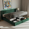 Ottoman Storage Double Bed Frame, 4FT6 Plush Velvet Fabric Bed With Headboard