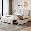 Upholstered Storage Double Bed Frame with Adjustable Headboard 135x190cm, Beige