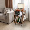Ikkle Rustic Record Player Stand, End Table with Record Storage, Vinyl Record St