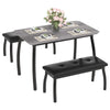 3Pcs Dining Table Set for 4, Kitchen Table w/Metal Frame & 2 Upholstered Benches