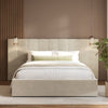 Beige Velvet Double Ottoman Bed with Wide Headboard - Iman IMN001DA