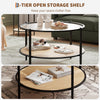 30" Round Rattan Coffee Table w/ Storage, 2 Tier Glass Centre Table Living Room