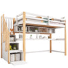 White Children's Loft Bed Slatted Frame, Storage Stairs & Large Desk, Pine Wood