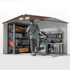 Outsunny 9 x 6FT Galvanised Garden Storage Shed w/Sliding Door, Light Brown