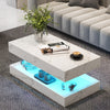 High Gloss LED Coffee Table Modern White Marble 2 Tiers Rectangle Tea Table