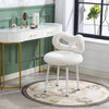 White Dressing Stool Bowknot Backrest Boucle Makeup Vanity Seat Chair Metal Legs