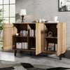 Sideboard Storage Cabinet with Hybrid Doors & Shelves, 150x40x95cm, Wood Grain