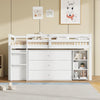 Kids Wooden Cabin Bed Mid Sleeper with Pull-out Desk, Cabinet, Drawers & Shelves