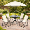 4 Seater Garden Dining Set with Parasol – Cream Folding Patio Table & Chairs Out