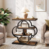 Narrow Side Table, Rustic 4-Tier Small Wooden End Table with Curved Metal Frame