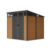 8x7FT Metal Garden Storage Shed with Window Doors Outdoor Tool House Wood Grain