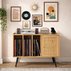 Record Player Stand Vinyl Storage 220 Albums Charging Station Rattan Door Modern