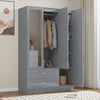 High Gloss Wooden 3 Door Wardrobe with Drawers and Mirror Bedroom Storage