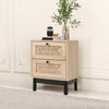 Two-Drawer Rattan Door Bedside Table Home Cabinet Bedroom Storage Black Frame UK