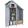 Garden Outdoor Wooden Tool Storage Shed With 3 Shelves, Firewood Rack, Grey