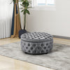 Chesterfield Button Linen Round Ottoman Pouffe Footstool Coffee Tea Table Grey