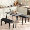 3Pcs Dining Table Set for 4, Kitchen Table w/Metal Frame & 2 Upholstered Benches