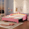 Single PU Leather Sofa Bed Daybed with LED Crown Headboard & Trundle 90x190cm