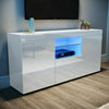 TV Stand Unit Cabinet Stand High Gloss White Doors LED Light Sideboard Cupboard