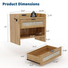 Boho Rattan Nightstand,Bedside Table with Charging Station,Drawer &Storage Shelf