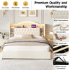 Upholstered Ottoman Storage Bed, 5ft King Size Bed Frame with LED & USB, Beige