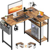 110 cm Computer Desk, Corner Desk with Adjustable Storage Shelves, Rustic Brown