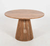 Round Natural Solid Acacia Wood Dining Table - Wooden Fluted Design Base - 120cm