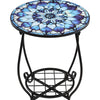 Mosaic Outdoor Side Table Round End Table Iron Accent Table Flower Plant Stand