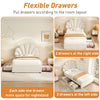 Velvet Single Bed Frame with Petal Headboard, 2 Drawers and Wood Slats, Beige