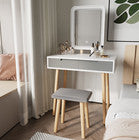 Modern Dressing Table Set with Light Mirror Stool Makeup Desk with Drawer Grey
