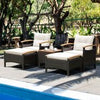 5 Piece Patio Rattan Furniture Set Wicker Lounge Chair and Ottoman Set W/ Table