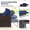 Patio Rattan Daybed Set w/ Multipurpose Ottoman & Retractable Side Tray-Navy
