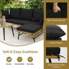 Outdoor Wicker Furniture Set Heavy-Duty Metal Frame w/Cushions-Black