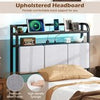 Single Size Bed Frame w/ LED Light & Charging Station-Brown