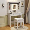 Makeup Vanity Desk and Stool Set with Drawers & Shelves-White