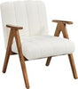 Boucle Accent Armchair Mid Century Lounge Chair Solid Wood Legs White