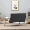 2 Seater Wooden Sofa Armchair with Sturdy Wood Frame Linen Fabric Small Couch