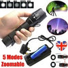 2 High Power Adjustable Focus LED Flashlight 5 Modes Lamp Battery Charger