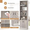 6-Tier Bookshelf w/ Double Doors Mid Century Modern Display Cabinet Grey