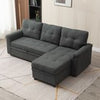 New 3 Seater Pull-Out Reversible Chaise Sofa Bed with Storage,Grey Linen Fabric