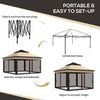 3 x 3(m) Pop Up Gazebo Tent with Netting, Height Adjustable, Beige