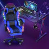 Gaming Chair with Bluetooth Speakers RGB LED Lights & Reclining Footrest Blue