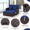 Patio Rattan Daybed Set w/ Multipurpose Ottoman & Retractable Side Tray-Navy