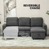New 3 Seater Pull-Out Reversible Chaise Sofa Bed with Storage,Grey Linen Fabric