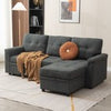 New 3 Seater Pull-Out Reversible Chaise Sofa Bed with Storage,Grey Linen Fabric