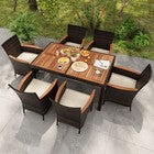 7 Pieces Patio Wicker Dining Set Patio Rattan Conversation Set-Beige